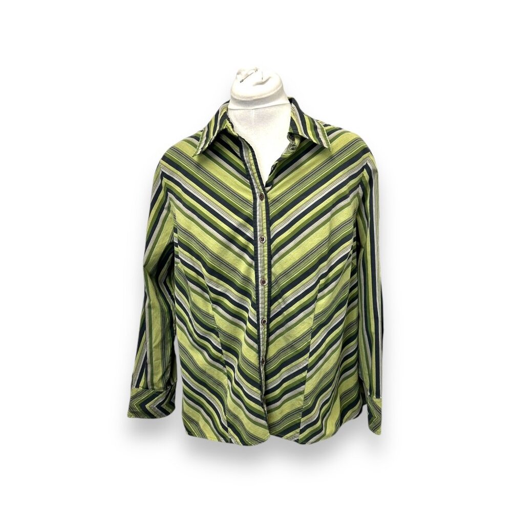 Vintage Lane Bryant Womens Striped Blouse Size 18/20 Long Sleeve Button-Down Cot